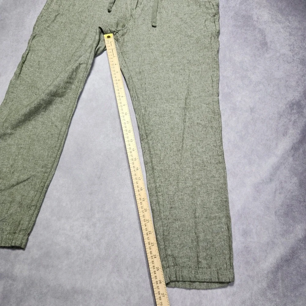 Banana Republic Mens 32x27 Athletic Linen Pants Olive Green Drawstring Casual